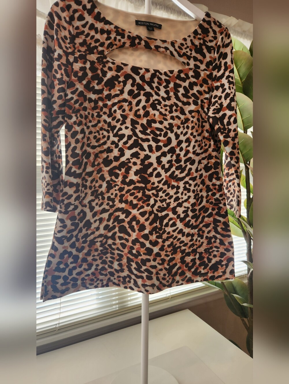 Boston Proper Leopard Print Blouse in Beige, Black & Brown